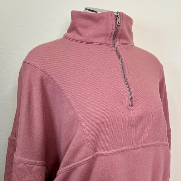 WILD FABLE Pink Half-Zip Cropped Pullover Sweatshirt With Quilted Sleeve Size M - Picture 8 of 9